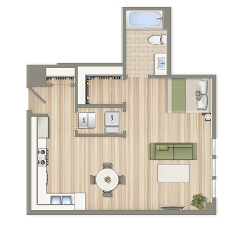 Floor plan for studio, 1 bath, 533 sqft